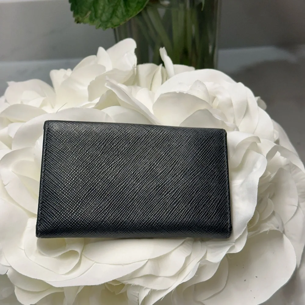 Prada Black Leather Card Wallet Key Holder